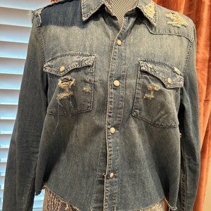 MOTHER Distressed Denim Cropped Jacket